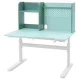 Berglärke turquoise desk and organizer, powder-coated steel and fiberboard, rectangular with adjustable height legs.