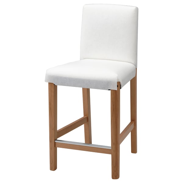 BERGMUND white barstool. Wood legs, cushioned seat and backrest. Modern design.