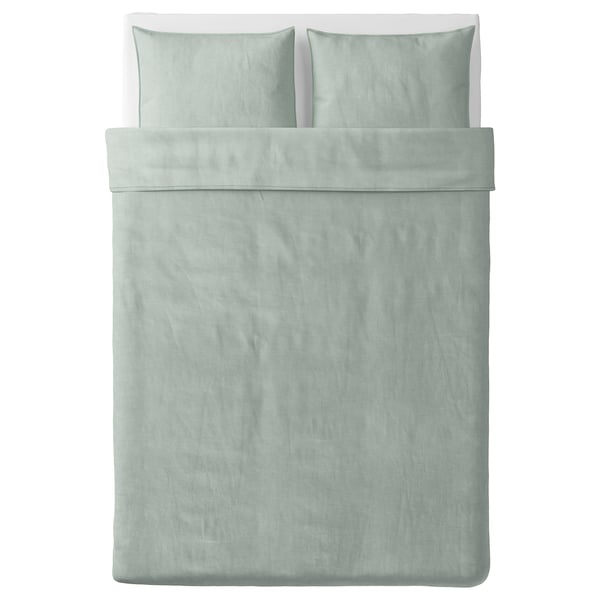 BERGPALM bedding set in light green with white stripes.