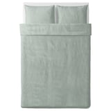 BERGPALM bedding set in light green with white stripes.
