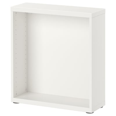 White BESTÅ storage frame, rectangular, adjustable feet.