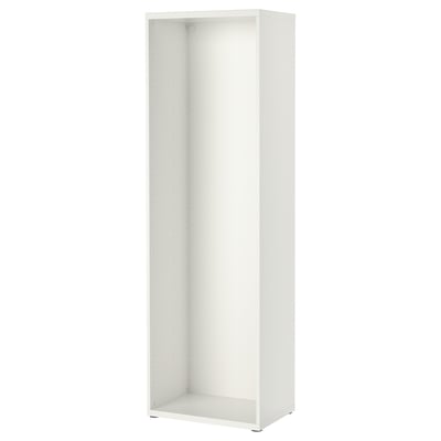 White BESTÅ unit: tall, open storage with adjustable feet.