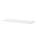 White BESTÅ shelf, slim rectangular design, flat surface, wall-mounted.