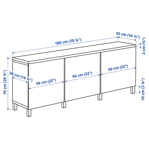 Illustration with measurements for the product: BESTÅ.