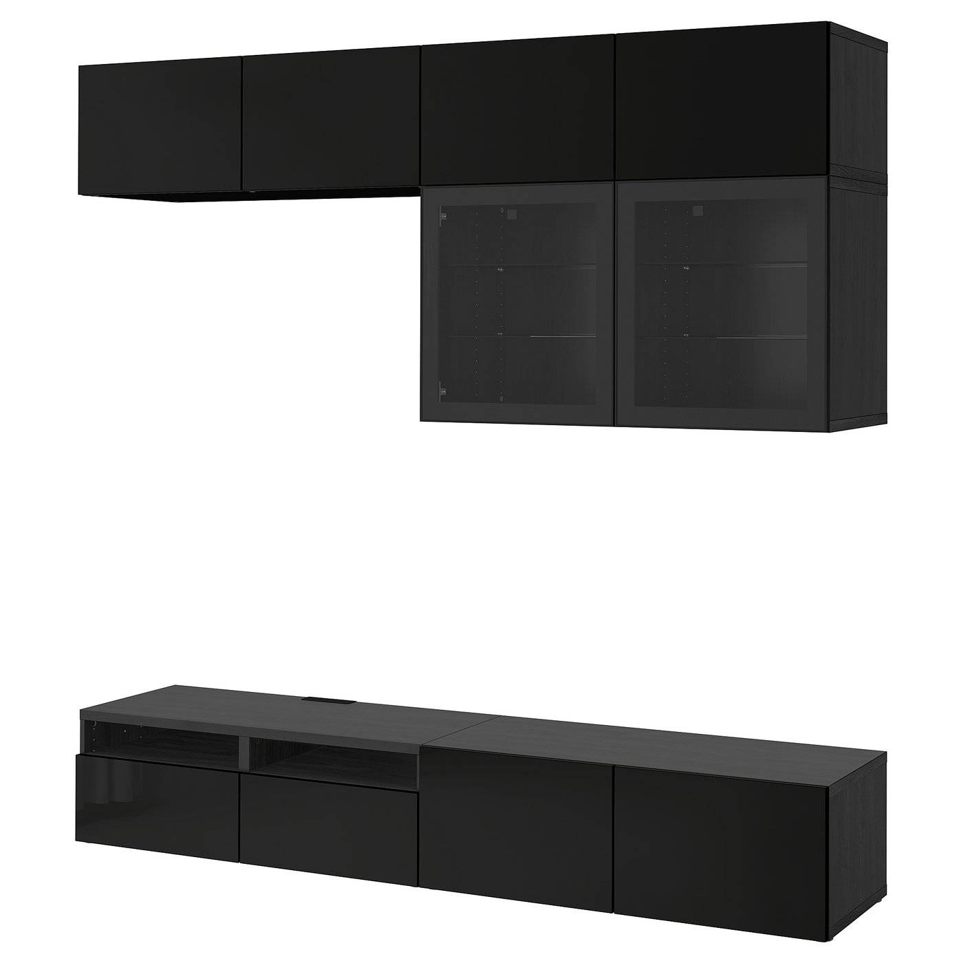 besta tv storage combination glass doors black brown selsviken high gloss black clear glass ikea