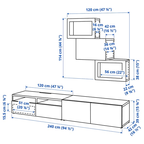 Illustration with measurements for the product: BESTÅ.