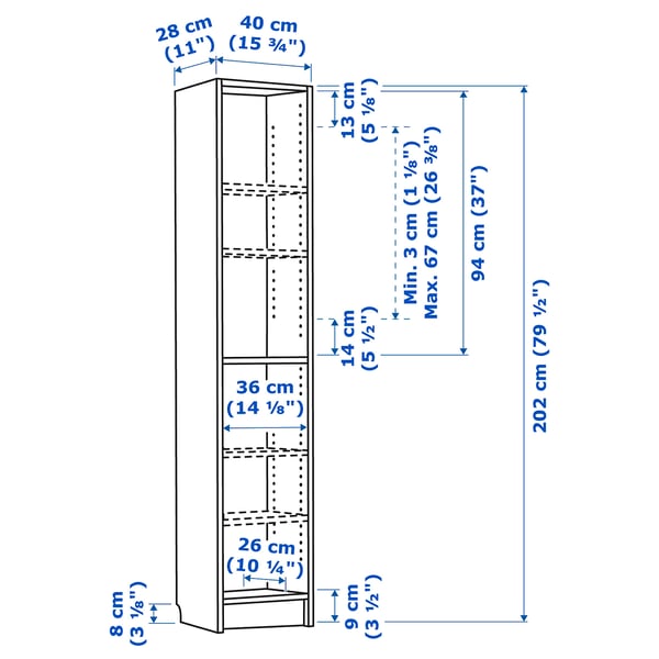 Illustration with measurements for the product: BILLY.