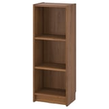 BILLY bookcase, brown, wooden, rectangular, three open shelves, simple design.