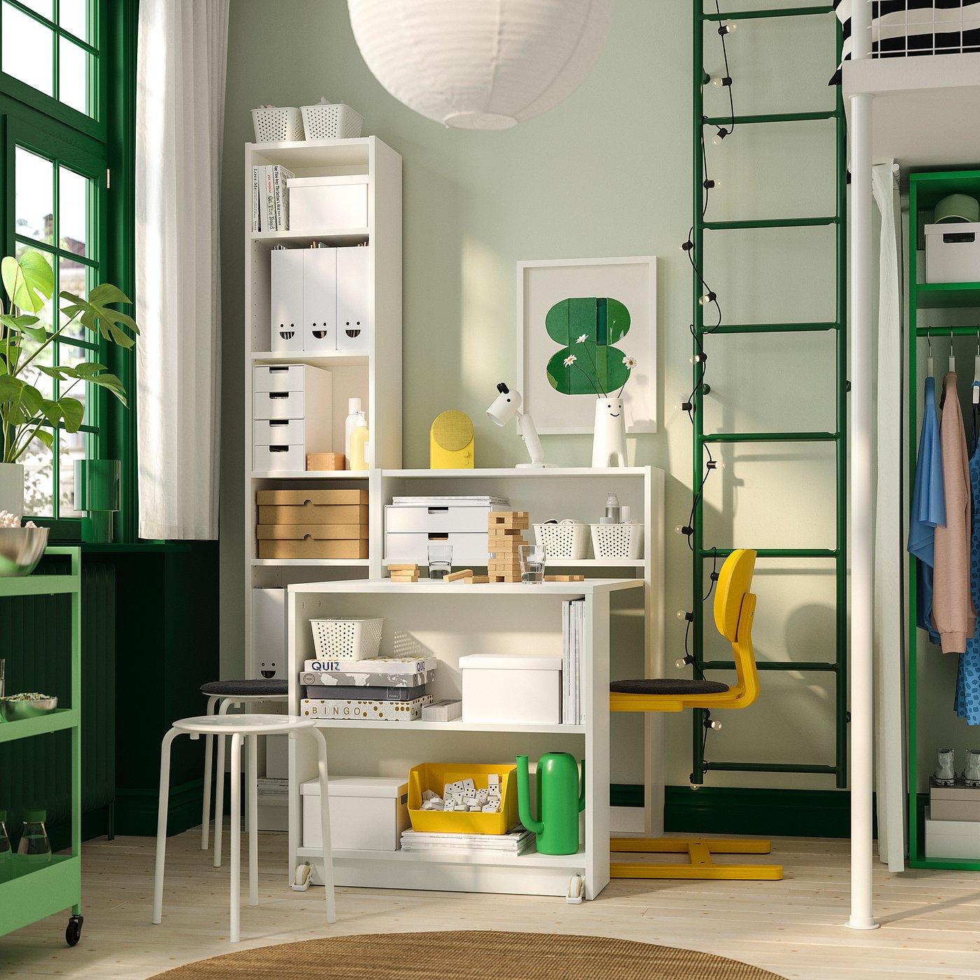 BILLY bookcase comb w foldable table, white, 120x202 cm IKEA