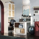 Modern BILLY bookcase combo with foldable table, open & closed storage, ideal for home office.