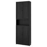 Tall black BILLY bookcase with closed and open storage, simple and timeless design.