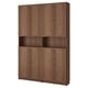 A BILLY bookcase in brown, made of particleboard and fibreboard, featuring six doors and open shelves for storage.