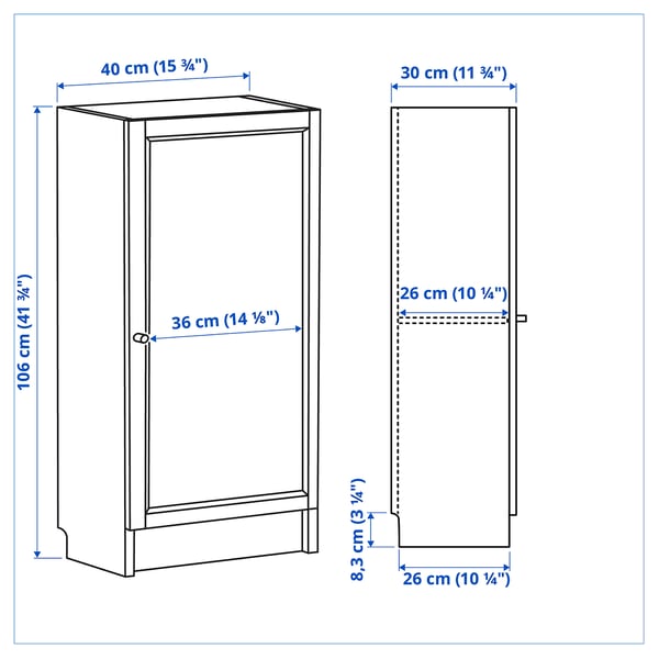 Illustration with measurements for the product: BILLY.