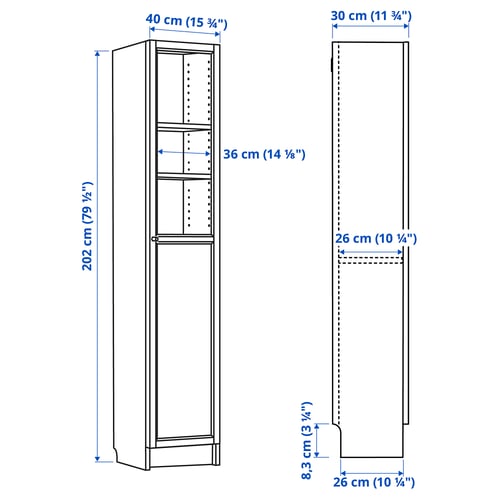 Illustration with measurements for the product: BILLY.