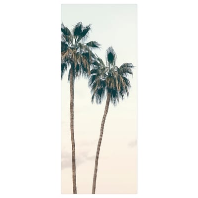 BJÖRKSTA canvas print, teal palm trees on beige sky, rectangular with modern design.