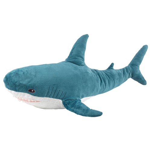 Blue shark cuddly toy, soft, friendly, perfect for kids.