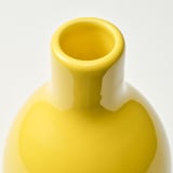 Yellow vase, smooth, narrow neck, round.