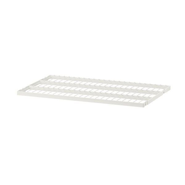 A white wire shelf from the BOAXEL series, designed for storage with a minimalist, rectangular shape and a grid pattern.
