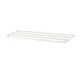 A white wire shelf, part of the BOAXEL storage system, made of coated steel, rectangular and grid-patterned.