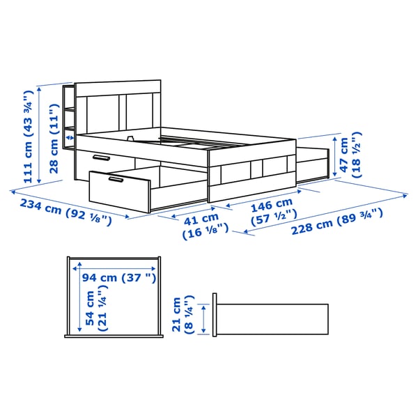Illustration with measurements for the product: BRIMNES.
