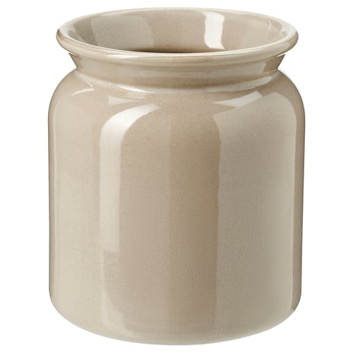 BRUGDHAJ rustic beige stoneware utensil holder, cylindrical with glazed finish.