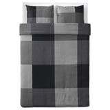 BRUNKRISSLA duvet cover in grey/white plaid with viscose/cotton blend, rectangular shape, zipper closure.