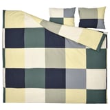 BRUNKRISSLA bedding set: green/yellow checkered duvet cover and pillows, cotton/viscose blend, rectangle shape with zipper closure.