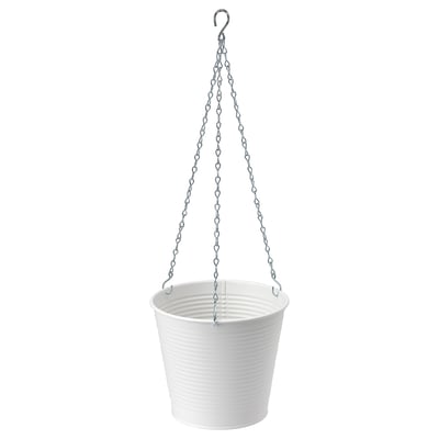 White hanging planter, cashewäppe, with ridges, indoor/outdoor, galvanized steel with polyester coating.