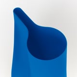Blue metal vase with smooth curves & spout, perfect for flowers or watering plants.