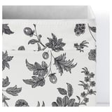 Fabric storage box with handles, black floral design on white, sturdy quality.