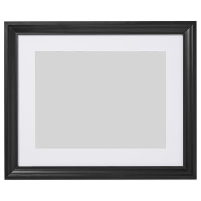 Black rectangular picture frame with white mat, wooden-like finish, simple design.