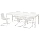 A white EKEDALEN extendable dining table with six clear chairs.