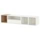 White wall-mounted EKET storage unit with open cube and wooden top.