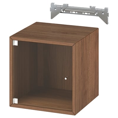 EKET Wall cabinet with glass door, brown walnut effect, 35x35x35 cm