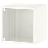White EKET cube storage with glass door, sleek and modern.