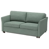 Light green ekholm sofa, rectangular, sleek design, cushioned, wooden legs.