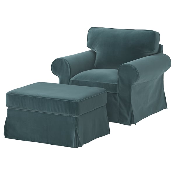 EKTORP Armchair and footstool, Alhamn dark grey-blue