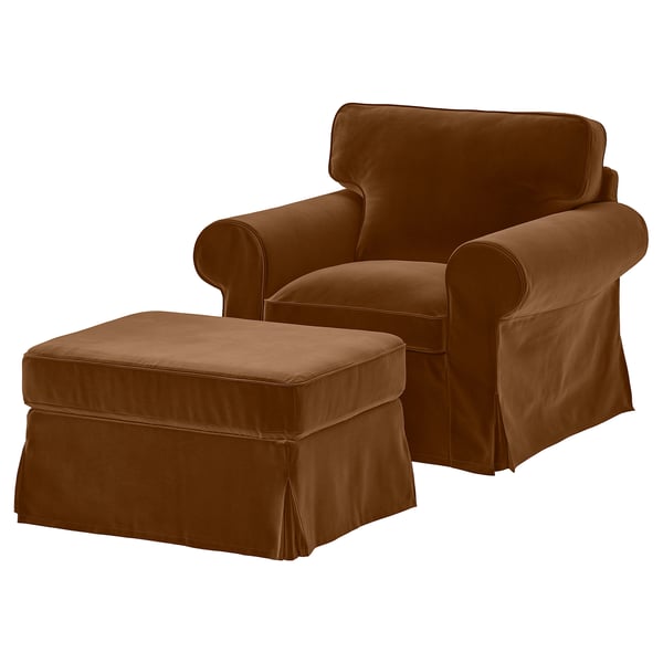 EKTORP Armchair and footstool, Alhamn dark yellow-brown