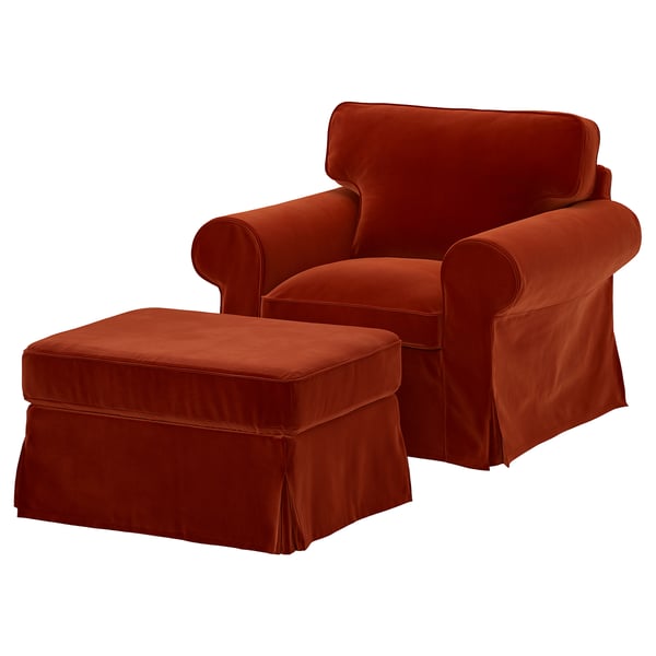 EKTORP Armchair and footstool, Alhamn deep orange-red