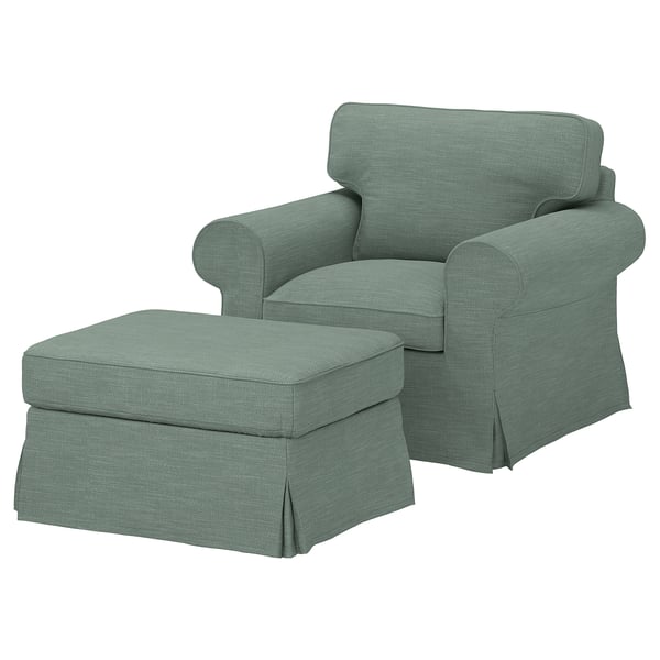 EKTORP Armchair and footstool, Hemmesta grey-green