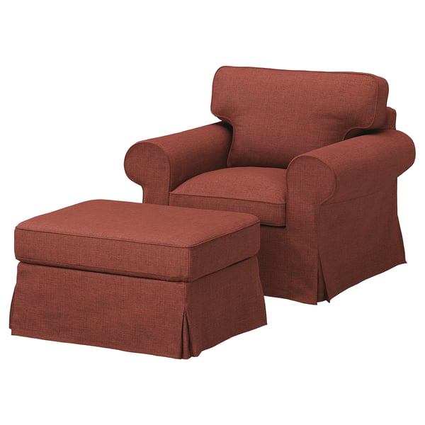 EKTORP Armchair and footstool, Kilanda brown-red