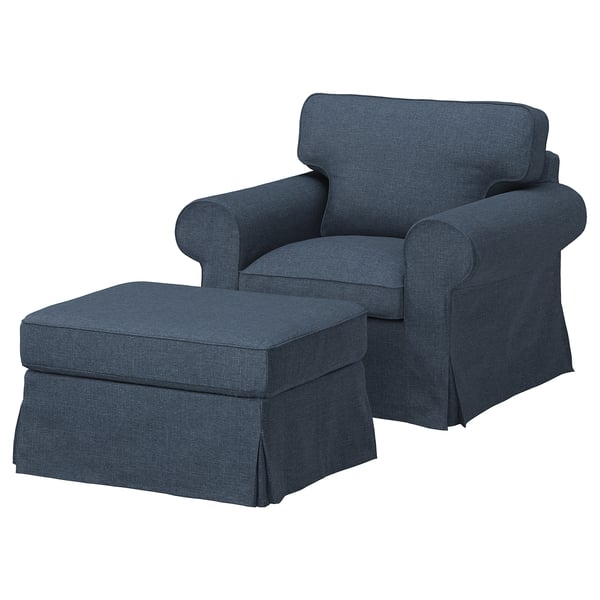 EKTORP Armchair and footstool, Kilanda dark blue