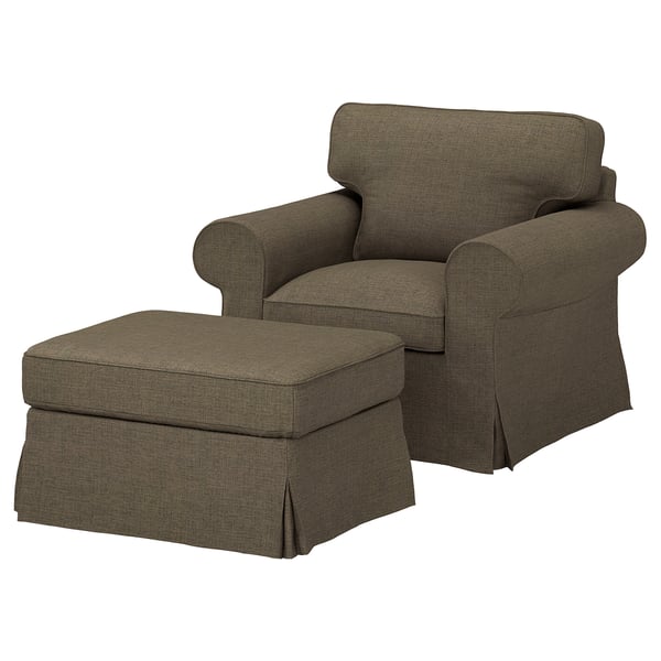 EKTORP Armchair and footstool, Kilanda grey-brown