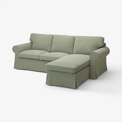EKTORP Cover f 3-seat sofa w chaise longue, Hakebo grey-green