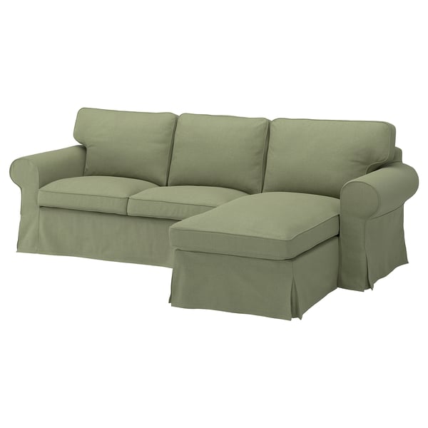EKTORP Cover f 3-seat sofa w chaise longue, Naggen grey-green