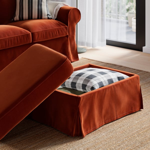 EKTORP Footstool with storage, Alhamn deep orange-red
