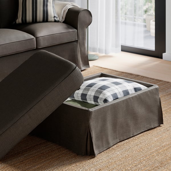 EKTORP Footstool with storage, Kilanda grey-brown