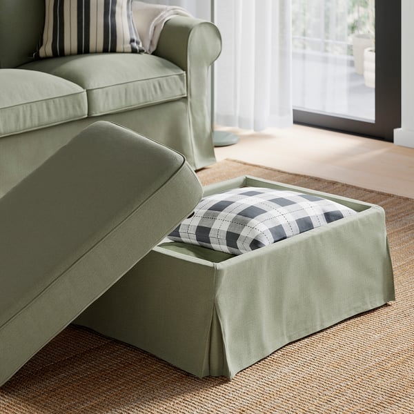 EKTORP Footstool with storage, Naggen grey-green