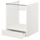 Option: A white ENHET modular oven cabinet with a drawer. This efficient kitchen unit includes a top shelf for an oven and a bottom drawer for storage.