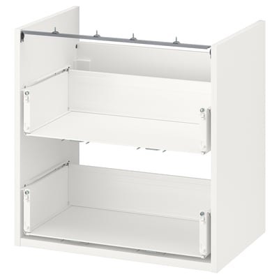 White ENHET cabinet, 2 drawers, modern minimalist design, metal and particleboard.